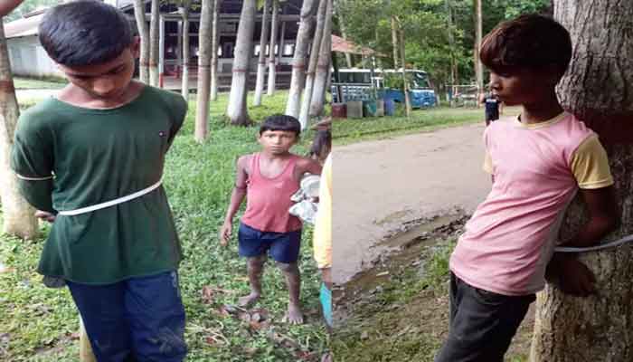 চুরির অপরাধে গাছ ও খুঁটির সাথে বেঁধে দুই শিশুকে অমানষিক নির্যাতন