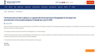সত্যজিৎ রায়ের পূর্বপুরুষের বাড়ি ভাঙা নিয়ে যে প্রতিক্রিয়া জানাল ভারত