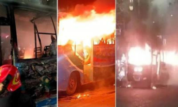 মধ্যরাতে রাজধানীতে তিন বাস ও প্রাইভেটকারে আগুন