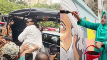 রবীন্দ্রনাথ ঠাকুরের গ্রাফিতিতে কালি, আটক চার