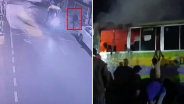 রাতভর ককটেল বিস্ফোরণ : বাসে অগ্নিসংযোগ