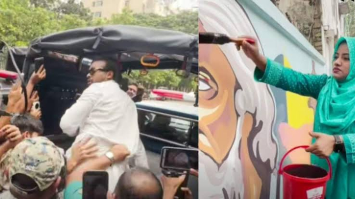 রবীন্দ্রনাথ ঠাকুরের গ্রাফিতিতে কালি, আটক চার